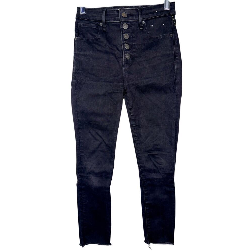 Abercrombie & Fitch Super Skinny Ankle High Rise Black Button Fly Jeans Sz 25 0